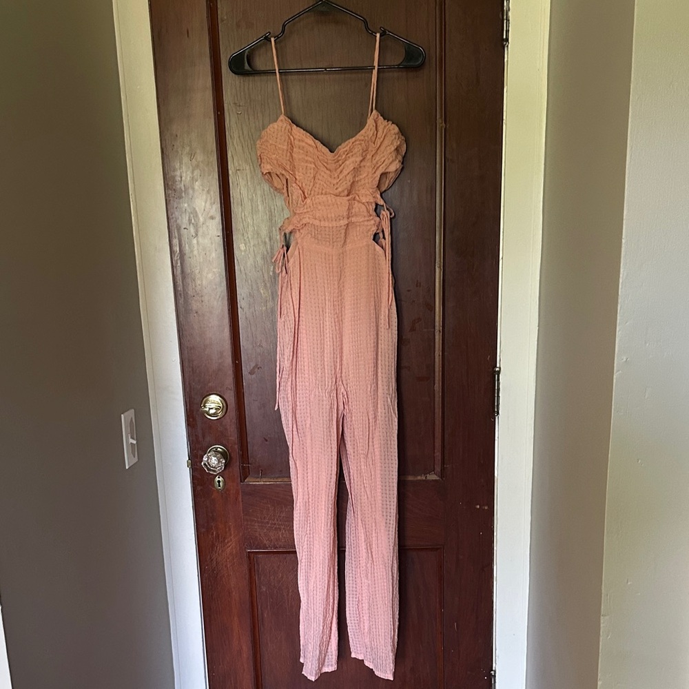 MAJORELLE Dusty Rose Smocked Waist Textured Jumpsuit